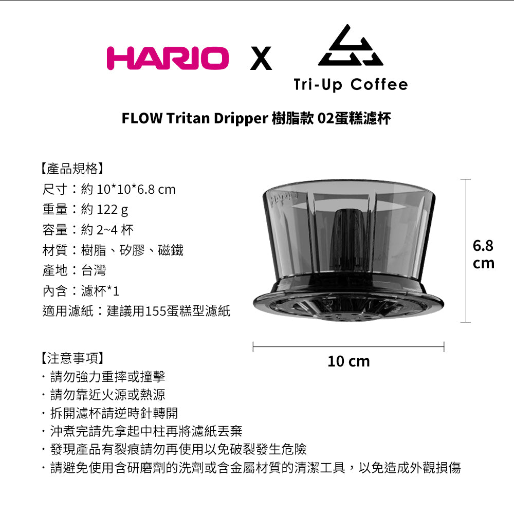 HARIO | V60 02 Tri-Up FLOW Tritan Flow Resin Dripper (For 2-4 Cups)