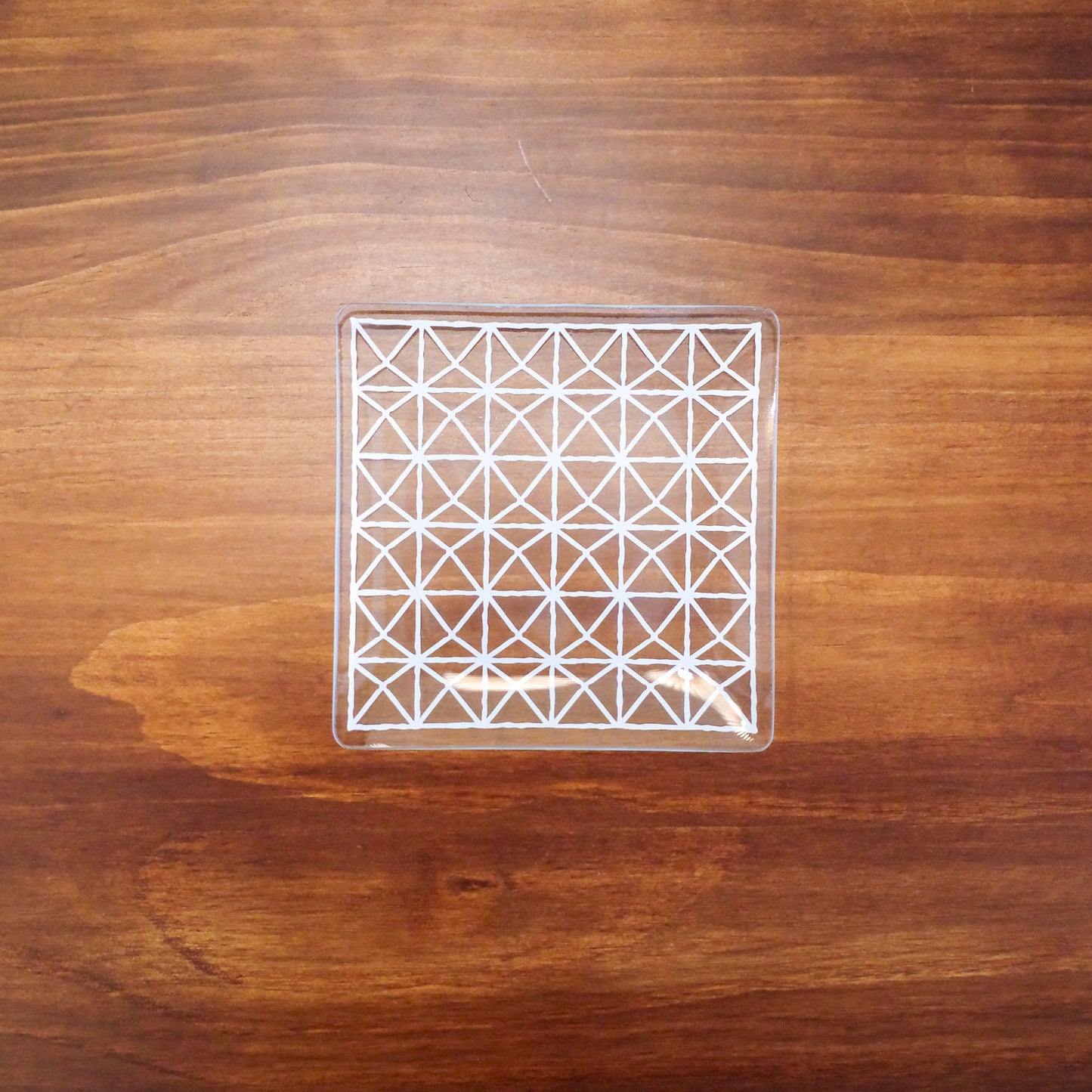 5" square geometry pattern plate | 5寸方形透底玻璃碟
