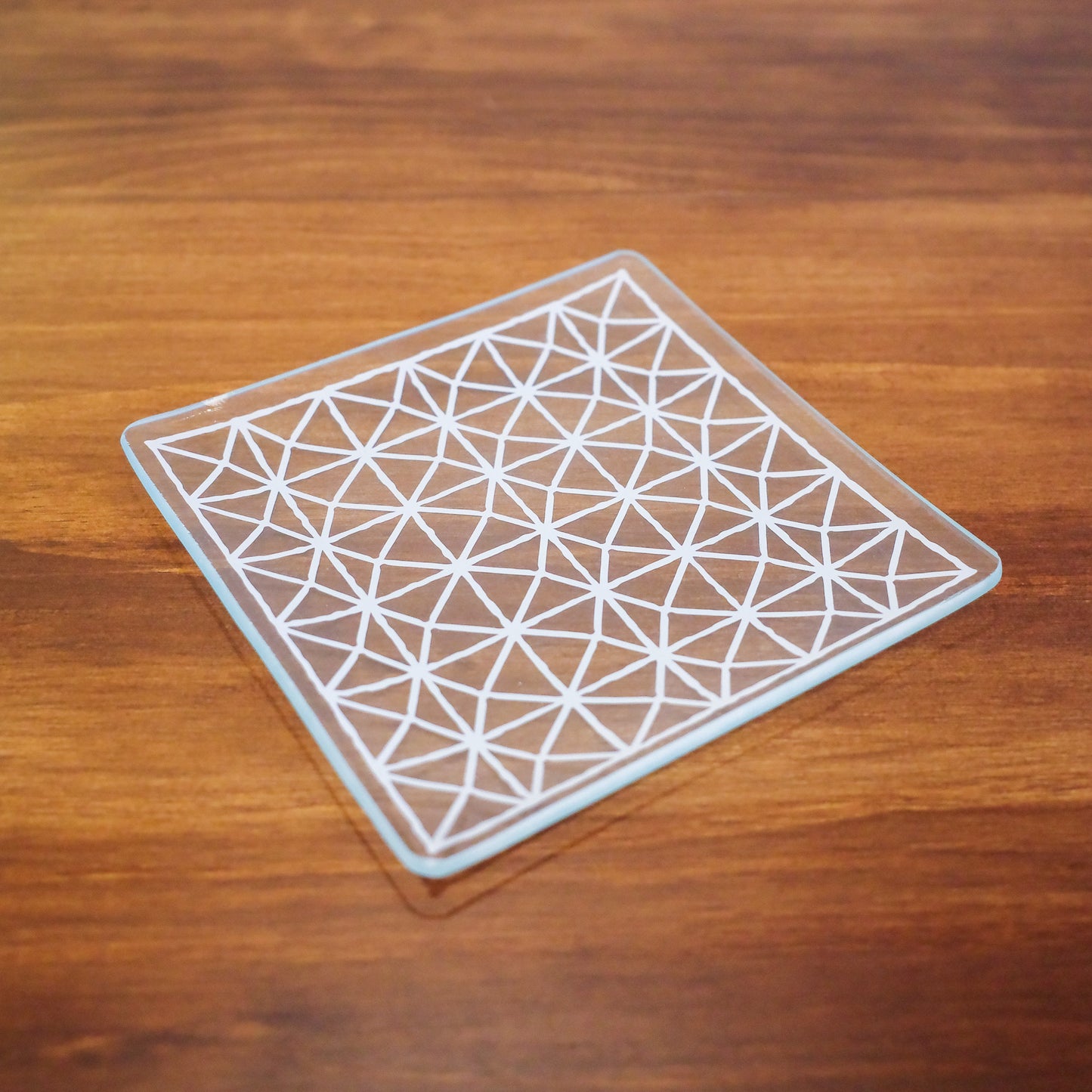 5" square geometry pattern plate | 5寸方形透底玻璃碟