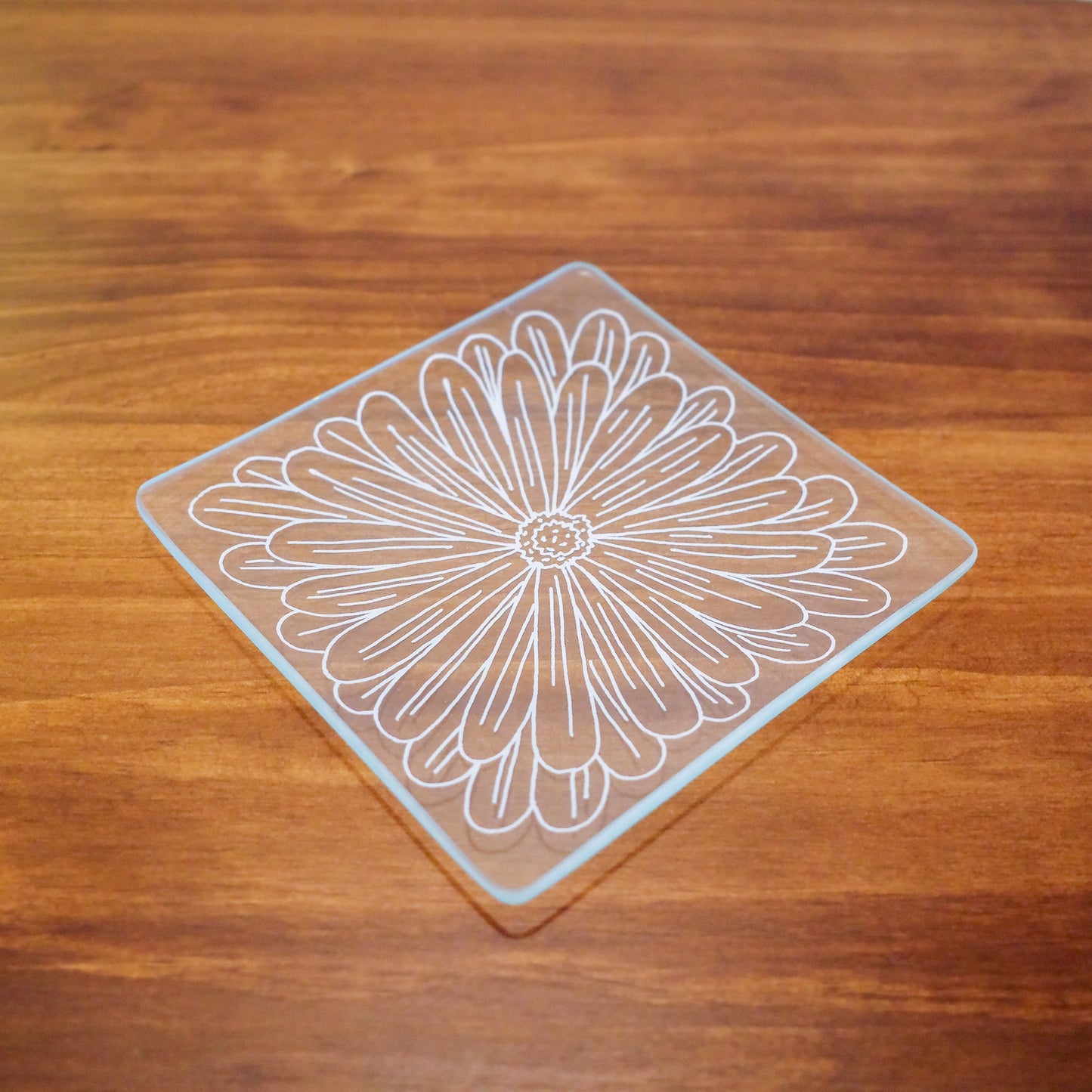5" square geometry pattern plate | 5寸方形透底玻璃碟