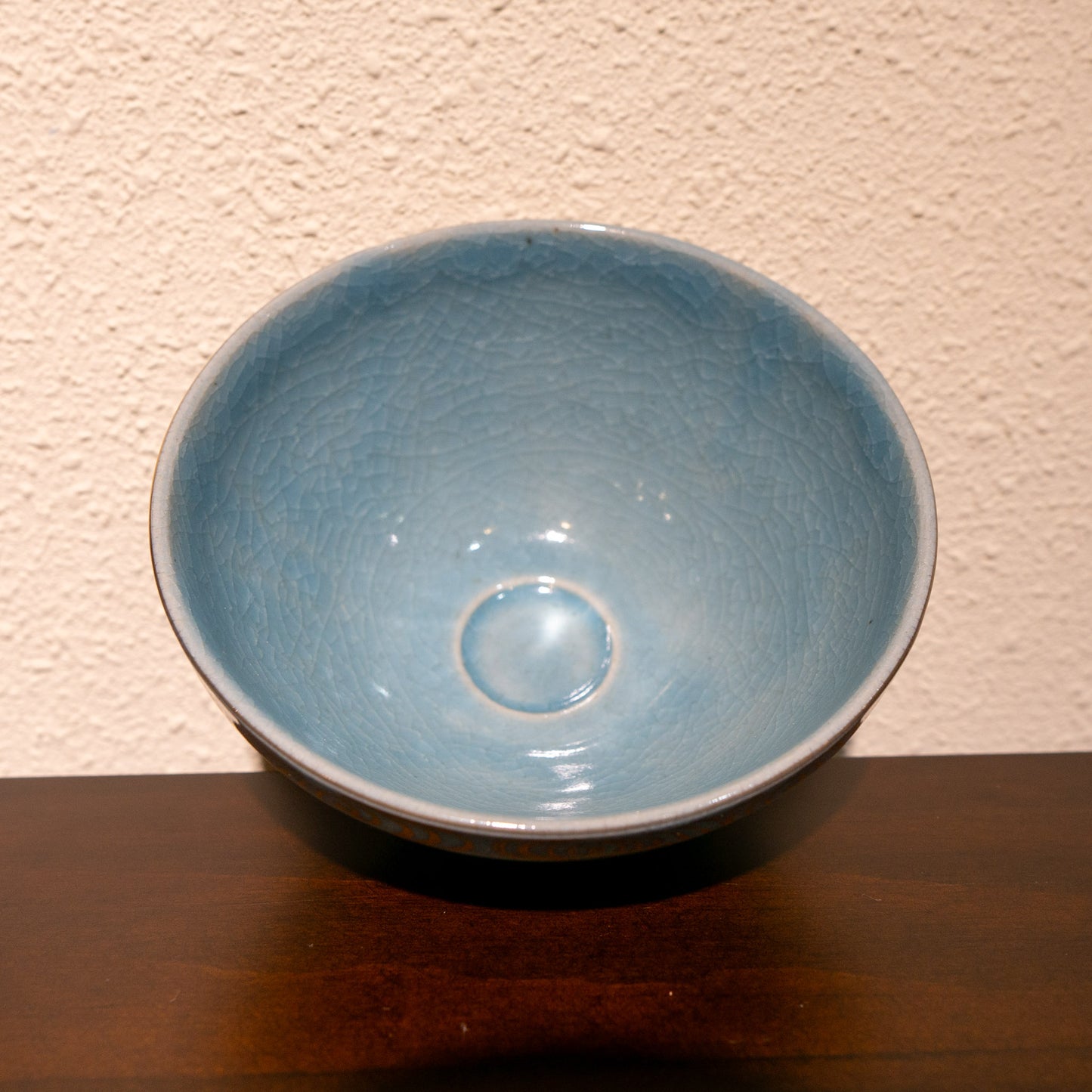 ✿ 貴山造 青釉金彩流水文茶碗 ❀