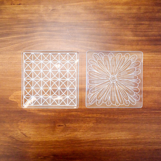 5" square geometry pattern plate | 5寸方形透底玻璃碟
